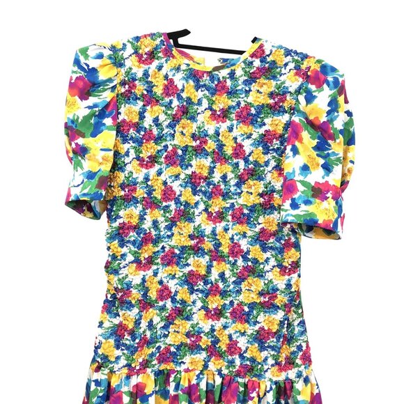 Vintage Plaza South Floral Puff Sleeve Smocked Drop Waist Midi Dress Size 8 - Picture 3 of 14